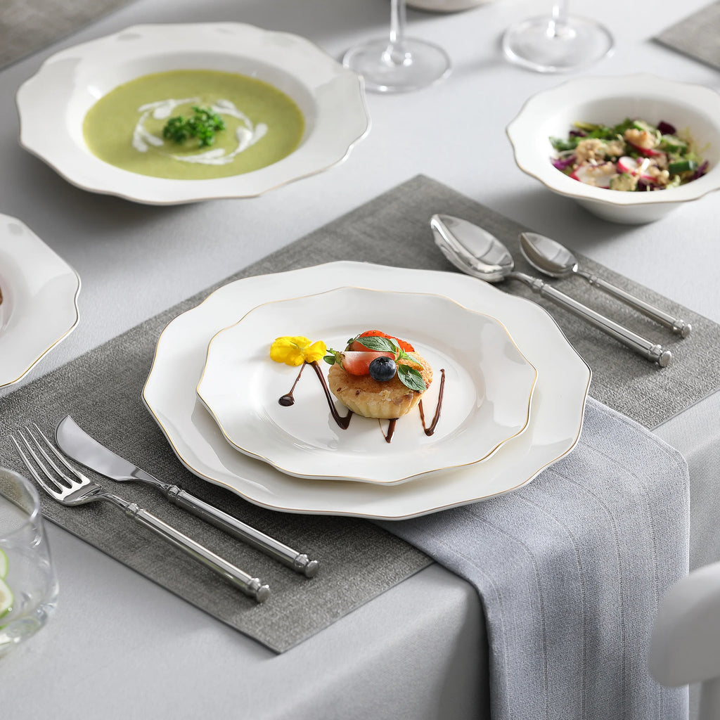 MALACASA 16/32-PIECE Nordic European Golden Rim White Porcelain Tableware Set with Bowl,Dinner&Dessert&Soup Plate Set for 4/8