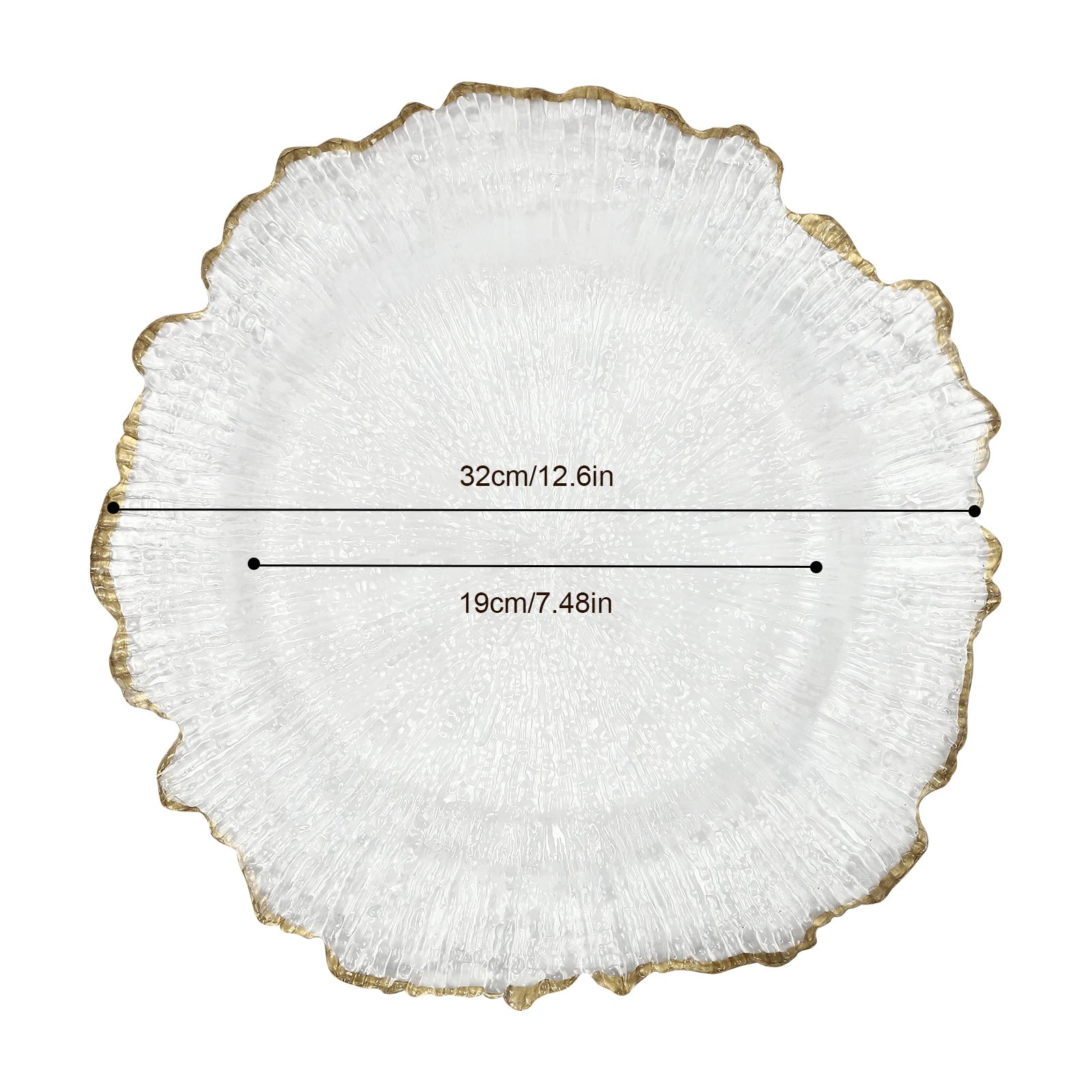 25 Pack 13 Inch Charger Plates, Clear Plastic Reef Rim Charger Plates With Gold Rim, Round Decorative Underplates for Wedding