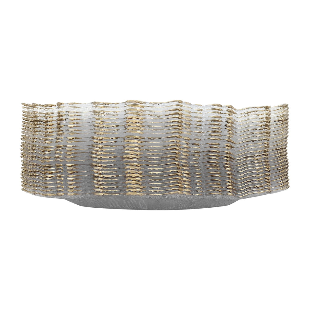 25 Pack 13 Inch Charger Plates, Clear Plastic Reef Rim Charger Plates With Gold Rim, Round Decorative Underplates for Wedding