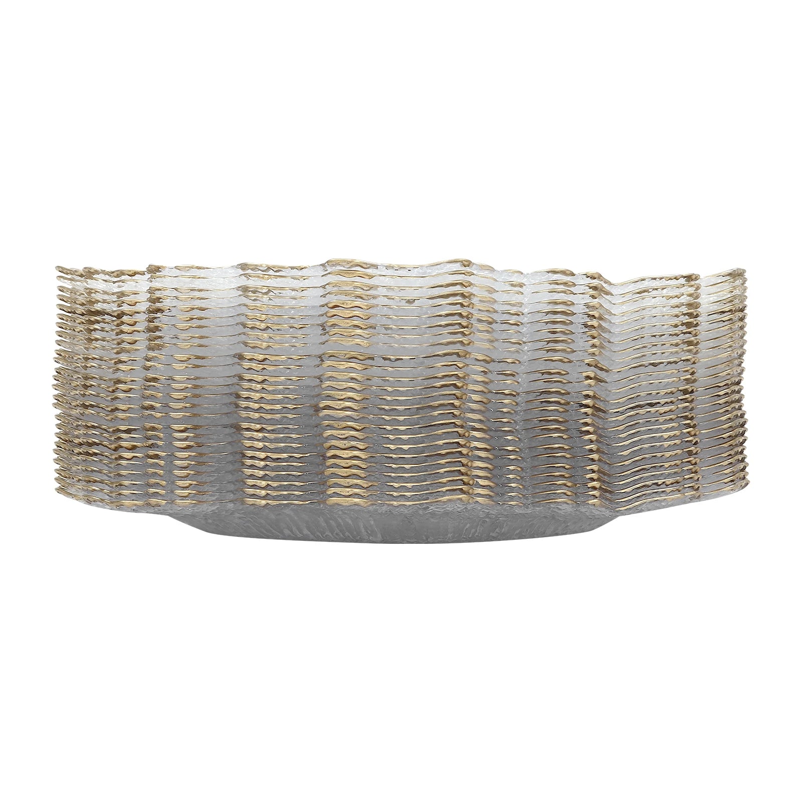 25 Pack 13 Inch Charger Plates, Clear Plastic Reef Rim Charger Plates With Gold Rim, Round Decorative Underplates for Wedding