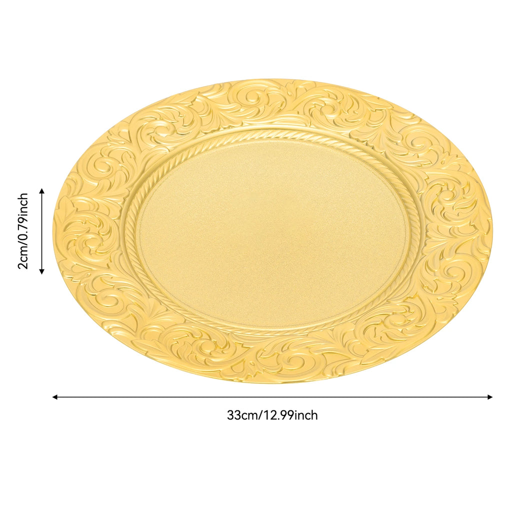100-Piece Charger Plates Set, Gold Round Western Snack Platters with Patterns, Reusable Serving Plate for Birthday Parties, Holidays, Weddings