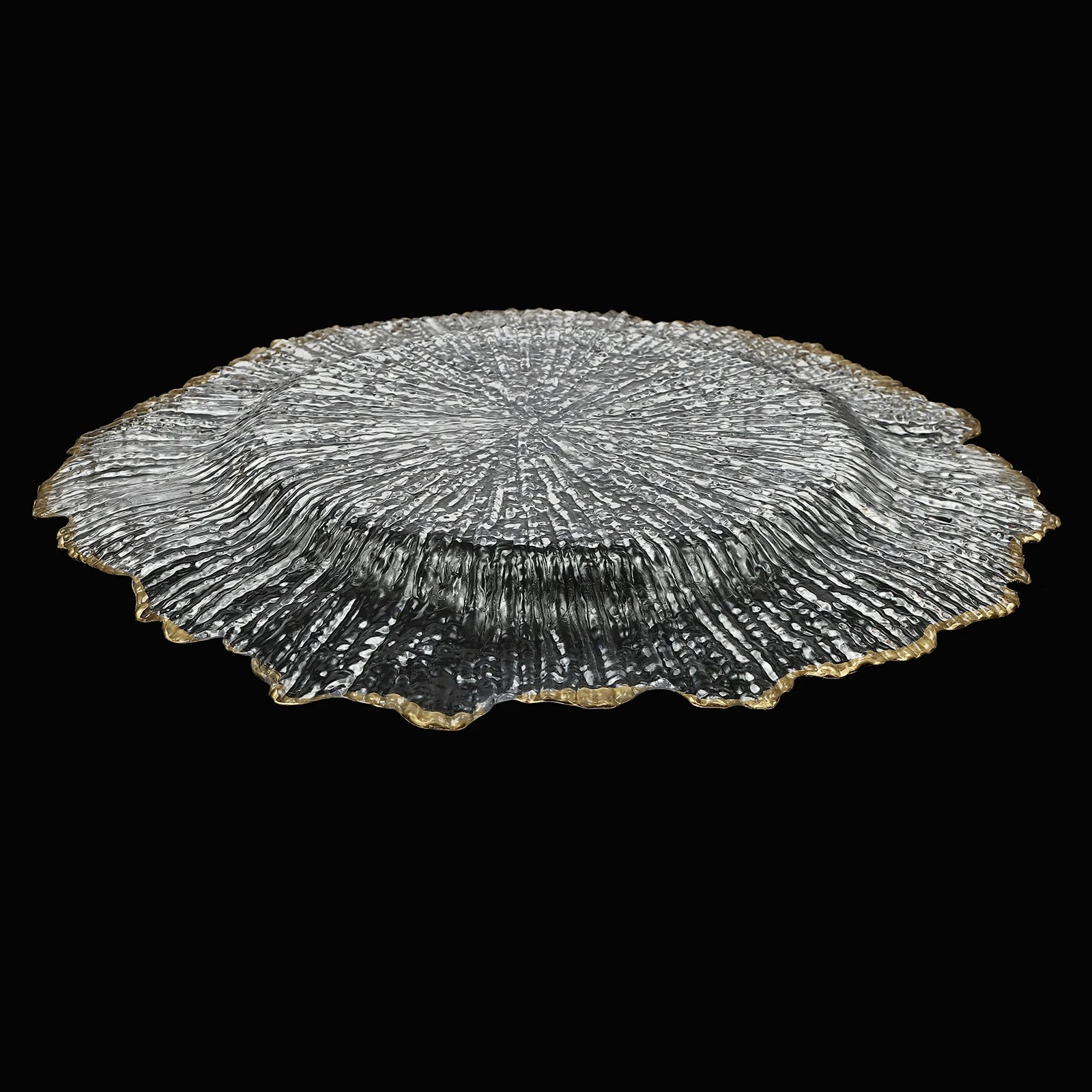 25 Pack 13 Inch Charger Plates, Clear Plastic Reef Rim Charger Plates With Gold Rim, Round Decorative Underplates for Wedding