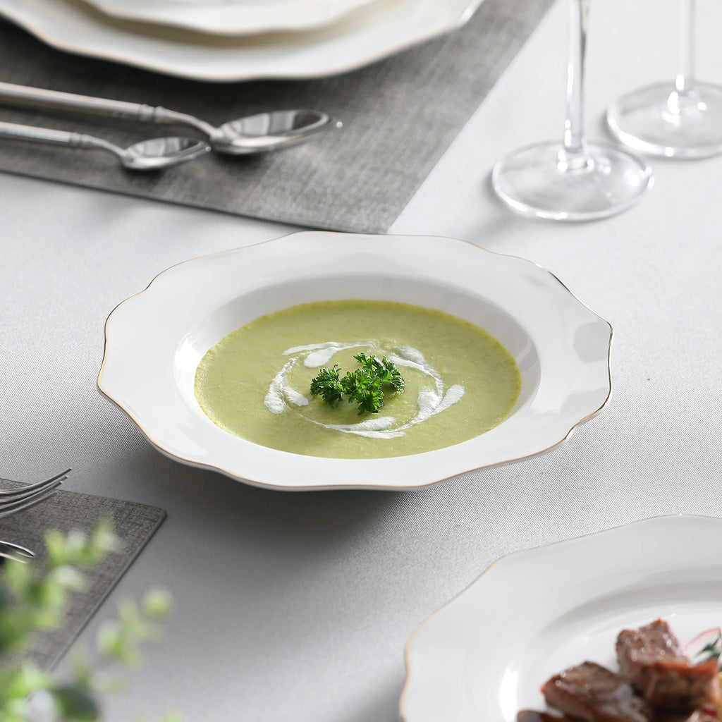 MALACASA 16/32-PIECE Nordic European Golden Rim White Porcelain Tableware Set with Bowl,Dinner&Dessert&Soup Plate Set for 4/8