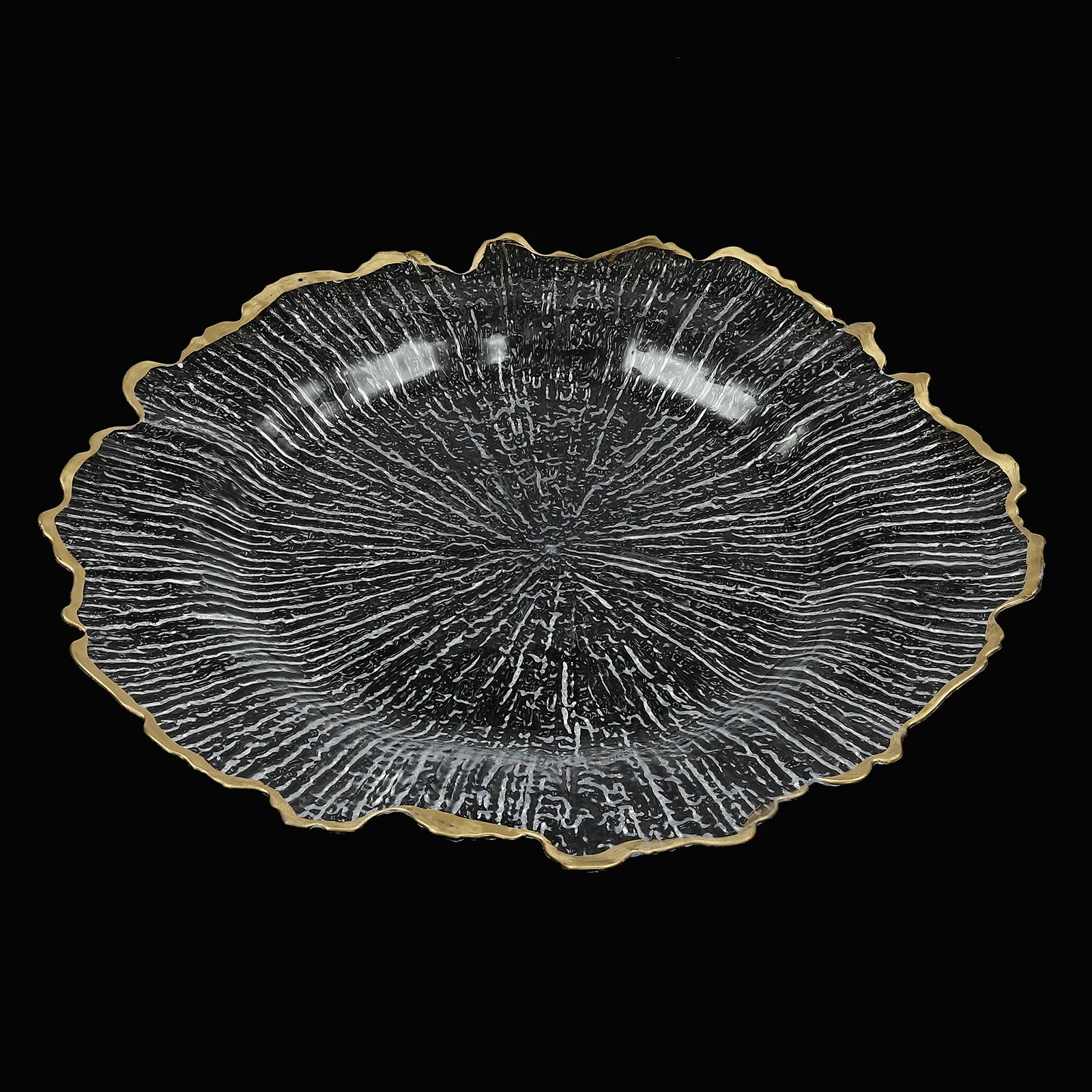 25 Pack 13 Inch Charger Plates, Clear Plastic Reef Rim Charger Plates With Gold Rim, Round Decorative Underplates for Wedding