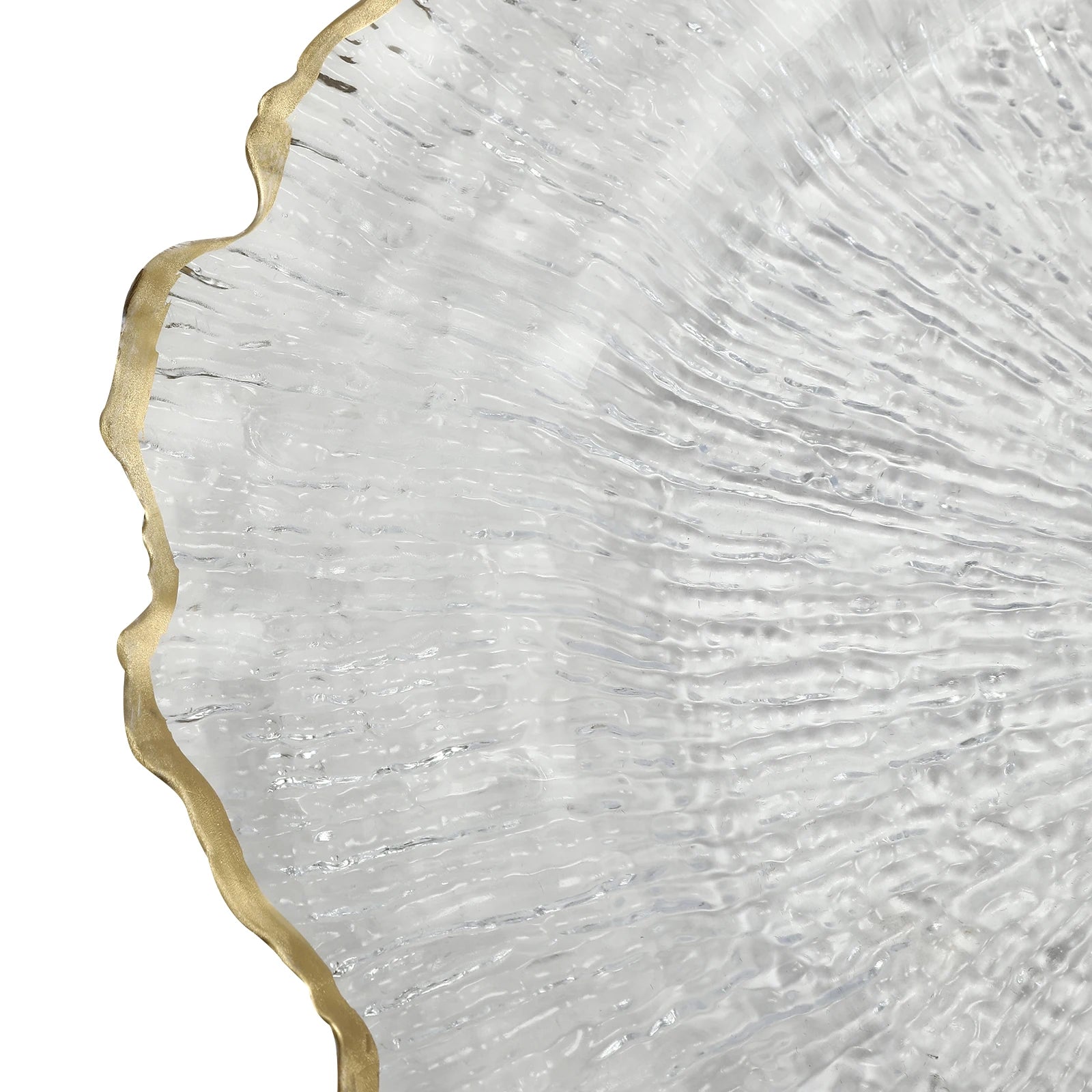 25 Pack 13 Inch Charger Plates, Clear Plastic Reef Rim Charger Plates With Gold Rim, Round Decorative Underplates for Wedding